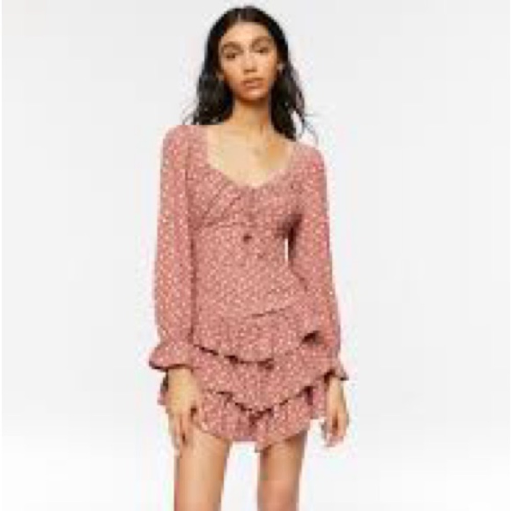 Forever 21 Ditsy Floral Tiered Ruffle Mini Dress Long Sleeve Small